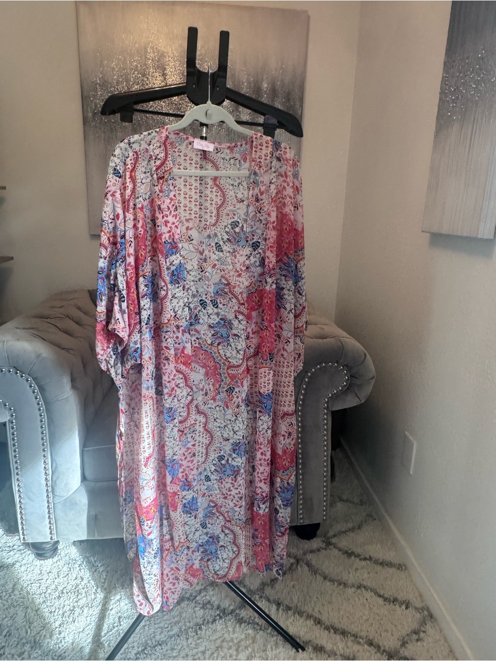 Pink Lily Vibrant Floral Patchwork Kimono